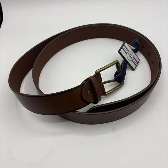 HB Other - HB Men’s Brown Burnished Leather Belt Antique Brass Buckle Size 54–56 XL NWT